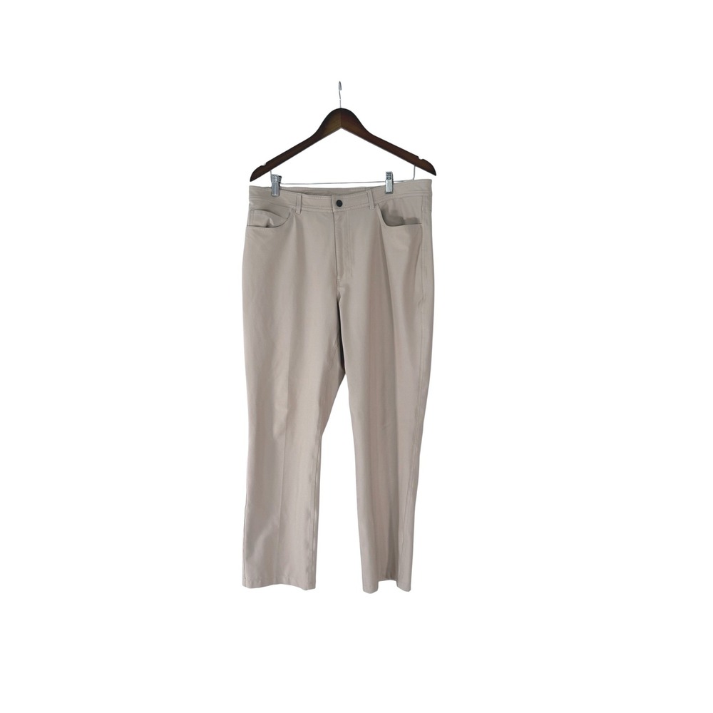 Dunning Mens Golf Pants Khaki Beige Stretch Performance Trouser 34x28 Flat Front
